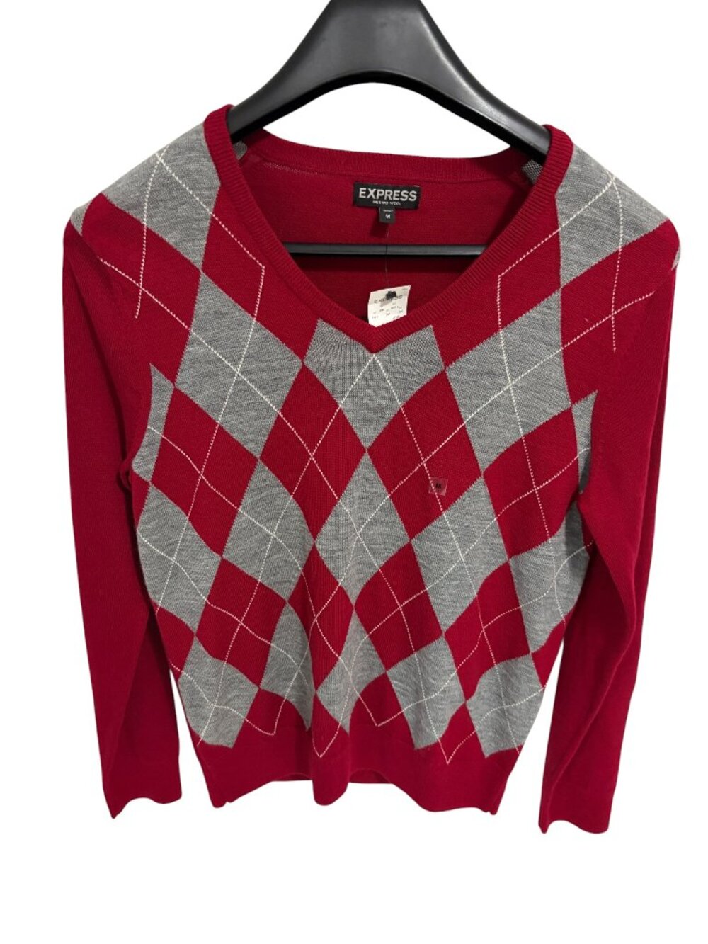 Express Mens Argile V Neck Sweater Size Medium Merino Wool Red NWT